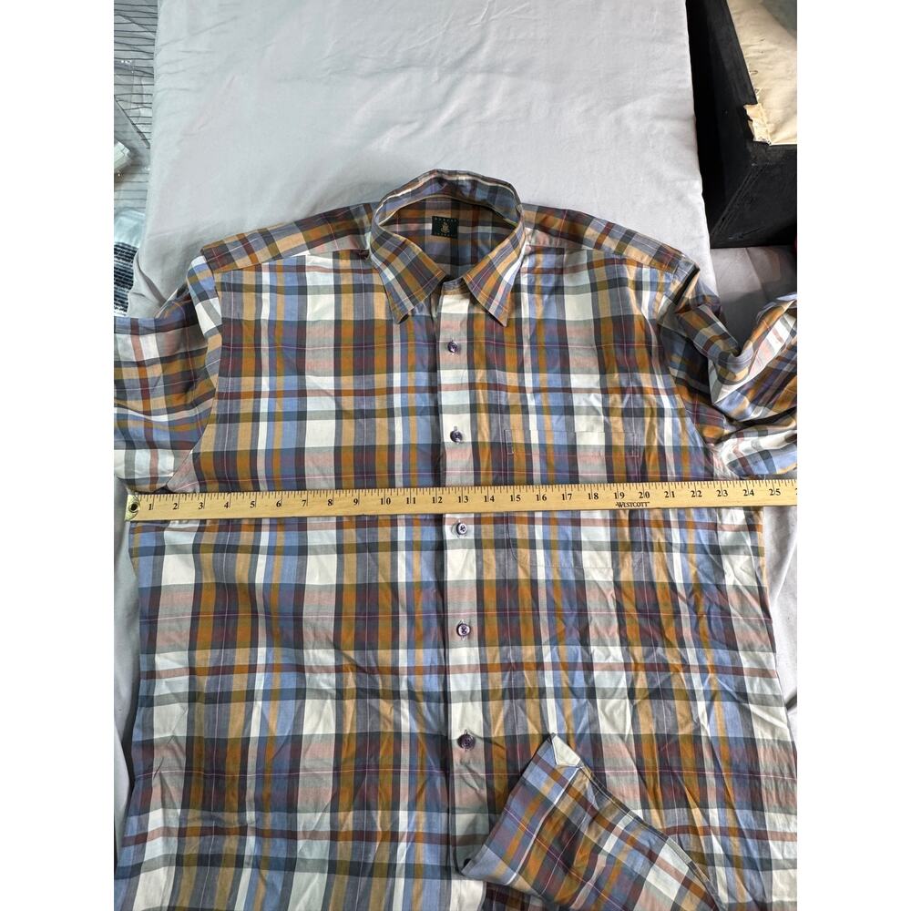 Robert Talbott Shirt Mens Large 100% Cotton Plaid Button Up Blue Brown Orange - Picture 7 of 9